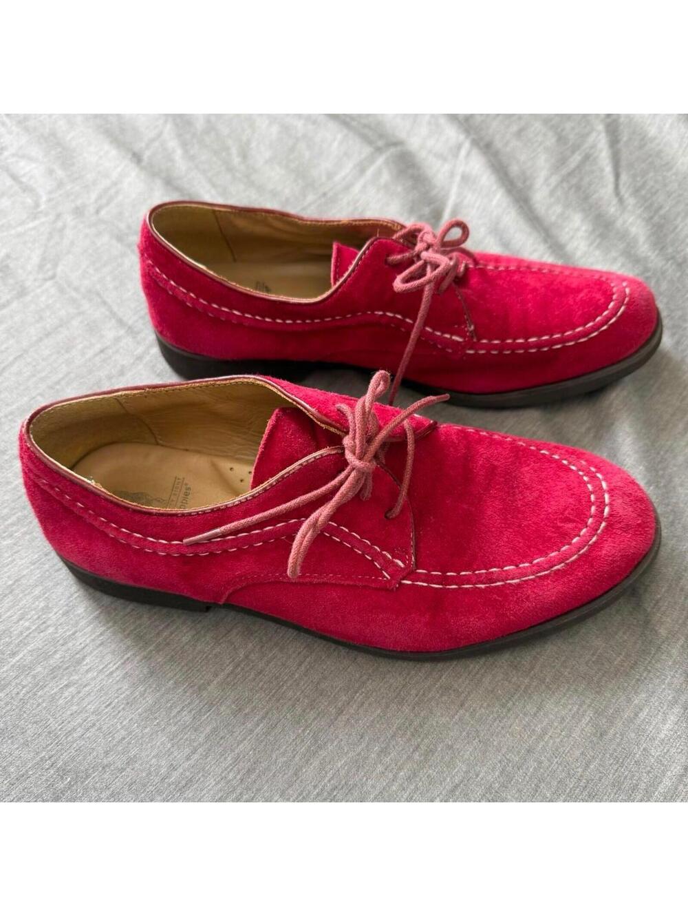 Womens Vintage Suede Hush Puppies Lace Up Loafer Red Size 7.5 M H503999